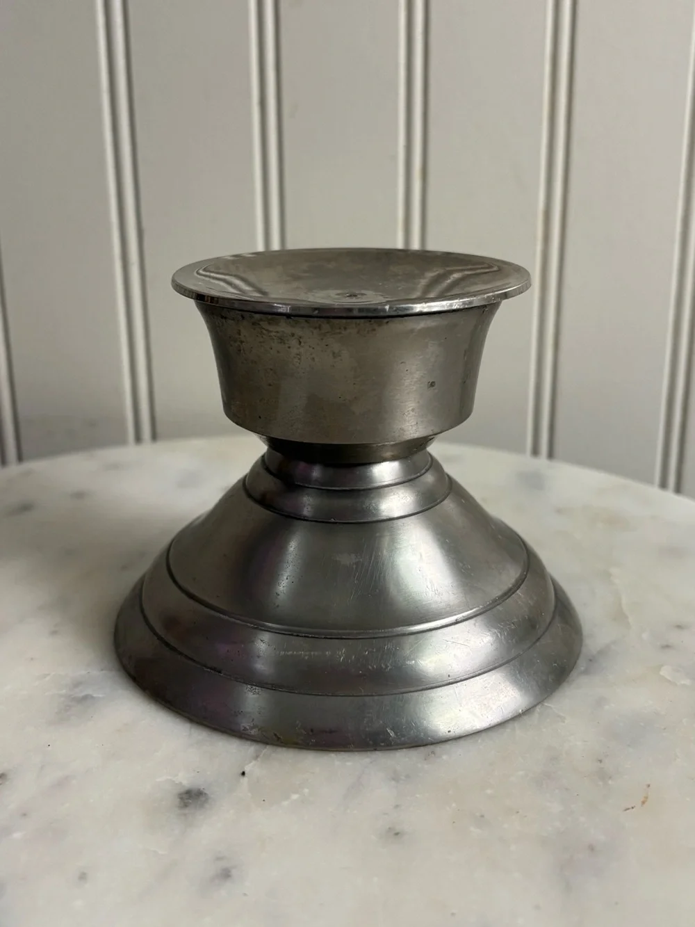 Vintage Pillar Candle Holder Base Brushed Metal Finish 3” Width Farmhouse VTG